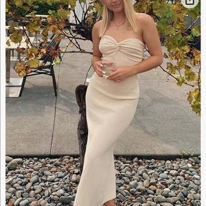 Apricot Knit twist front bandeau tube maxi dress